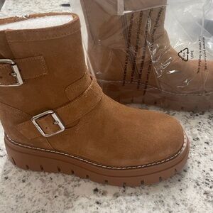 Tan Suede Ankle Boots with Buckles